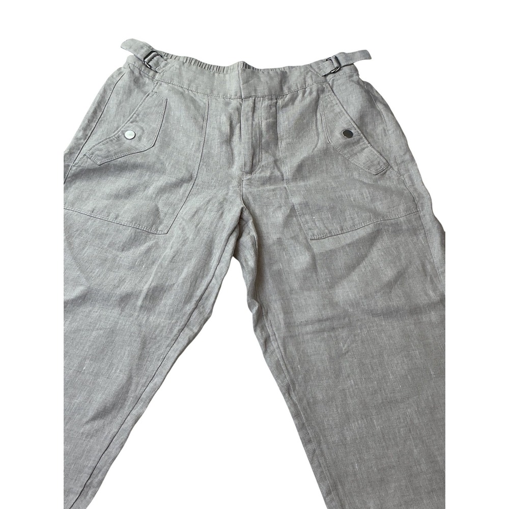 Athleta Linen Side Buckle Pants Beige Oatmeal Petite 6P Relaxed Tapered Ankle - Picture 13 of 15